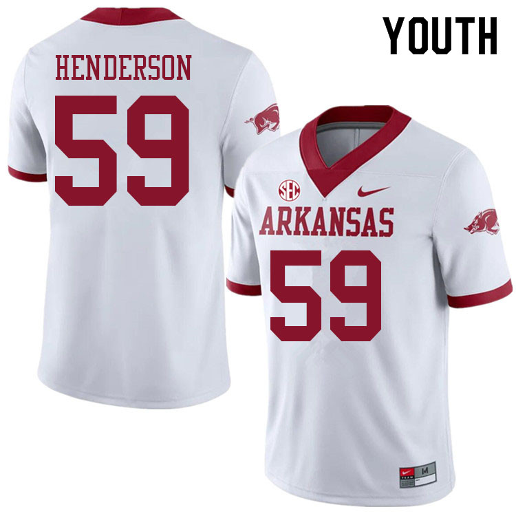 Youth #59 Eli Henderson Arkansas Razorbacks College Football Jerseys Sale-Alternate White - Click Image to Close
